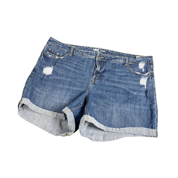 Womens Old Navy High-Rise Secret-Slim Pockets Shorts Sz 22 Cuffed Hem Denim Blue - Picture 2 of 5